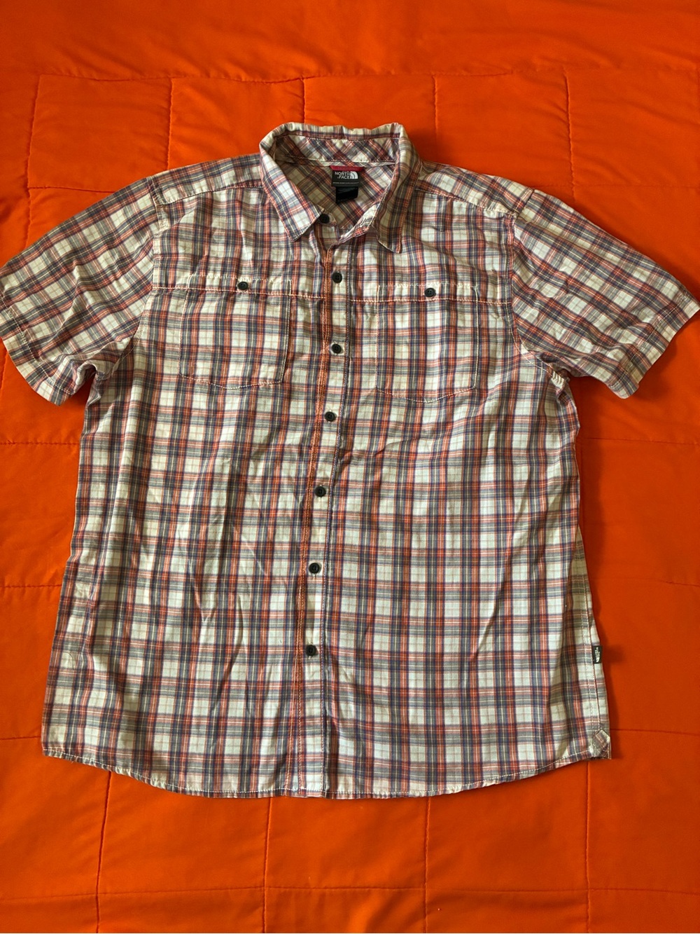 The North Face Plaid Short Sleeve Button-Up Shirt Mesh Pockets Size XL